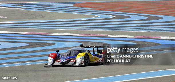 The Peugeot 908 HDI n.6 of the Oreca-Matmut team, driven by French Olivier Panis, Nicolas Lapierre and Loic Duval competes during the Le Mans Series...