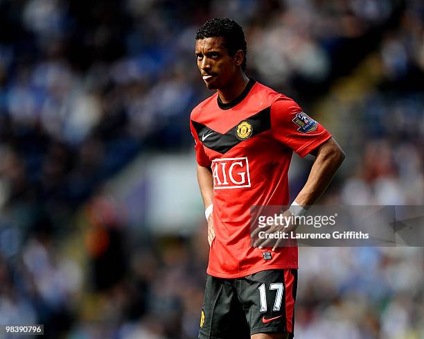 Nani of Manchester United shows his dissapointment after dropping points in the Barclays Premier League Match between Blackburn Rovers and Manchester...
