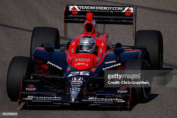 Marco Andretti, driver of the Team Venom Energy Andretti Autosport Dallara Honda drives during warm up before the IRL IndyCar Series Grand Prix of...