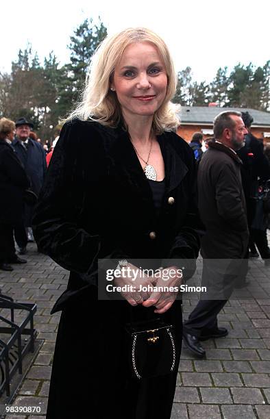 Kirstin Harms, theatre manager of the Deutsche Oper Berlin arrives for the funeral service for Wolfgang Wagner at festival opera house on April 11,...