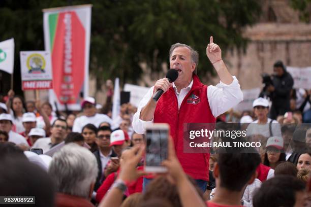 Mexico's presidential candidate for Todos por Mexico -a coalition of the PRI, PVEM and Nueva Alianza parties- Jose Antonio Meade addresses supporters...