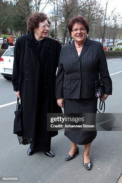 Former Bavarian minister Barbara Stamm and Margot Mueller, head of the Wuerzburg Wagner association arrive for the funeral service for Wolfgang...