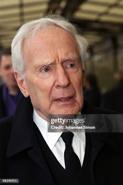 Klaus von Dohnanyi arrives for the funeral service for Wolfgang Wagner at festival opera house on April 11, 2010 in Bayreuth, Germany. Wolfgang...