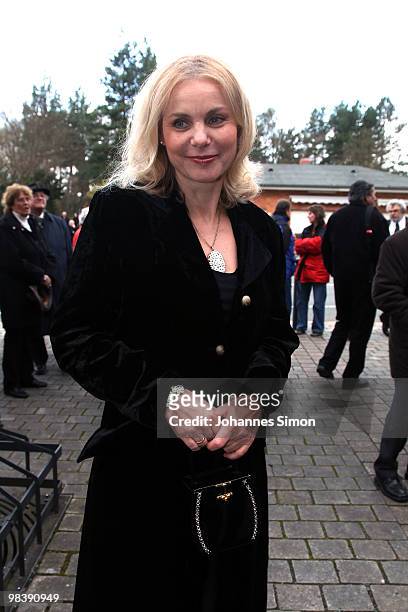 Kirstin Harms, theatre manager of the Deutsche Oper Berlin arrives for the funeral service for Wolfgang Wagner at festival opera house on April 11,...