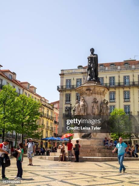 Bronze statue of poet Luís de Camões at the Praca Luis de Camoes, otherwise known as Camoes Square, Lisbon, Portugal.