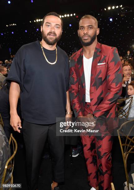 Jesse Williams and Chris Paul attend the 2018 NBA Awards at Barkar Hangar on June 25, 2018 in Santa Monica, California.
