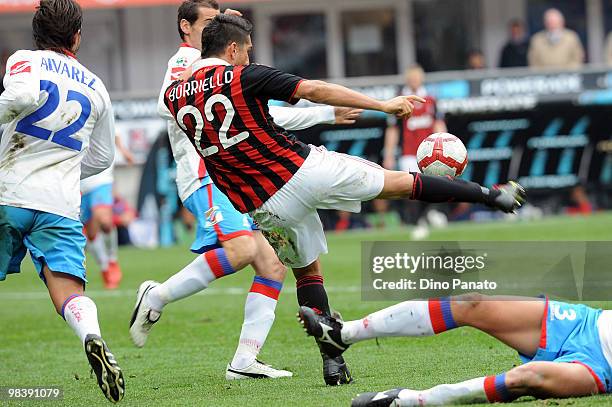 Marco Borriello of Milan in action during the Serie A match between AC Milan and Catania Calcio at Stadio Giuseppe Meazza on April 11, 2010 in Milan,...