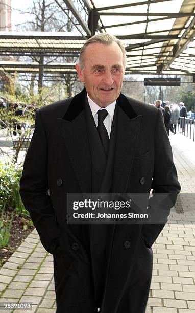 Duke Franz von Bayern Wittelsbach arrives for the funeral service for Wolfgang Wagner at festival opera house on April 11, 2010 in Bayreuth, Germany....