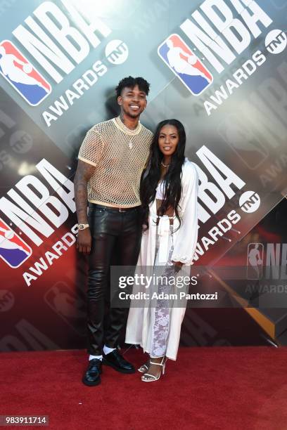 Nick Young of the Golden State Warriors walks the red carpet before the NBA Awards Show on June 25, 2018 at the Barker Hangar in Santa Monica,...