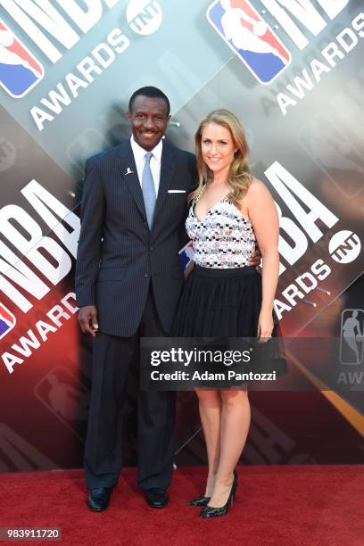 Head Coach Dwyane Casey of the Detroit Pistons walks the red carpet before the NBA Awards Show on June 25, 2018 at the Barker Hangar in Santa Monica,...