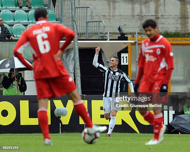 Aleandro Rosi of Siena celebrates after scoring the winning goal during the Serie A match between AC Siena and AS Bari at Stadio Artemio Franchi on...