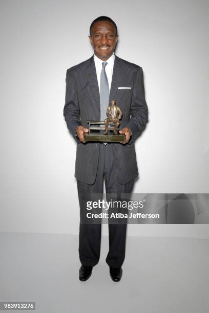 Dwane Casey poses for a portrait after winning Coach of the Year during the NBA Awards Show on June 25, 2018 at the Barker Hangar in Santa Monica,...