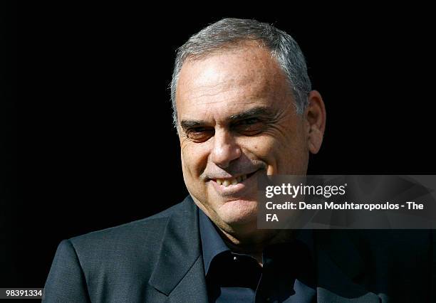 Portsmouth manager Avram Grant smiles during the FA Cup sponsored by E.ON Semi Final match between Tottenham Hotspur and Portsmouth at Wembley...
