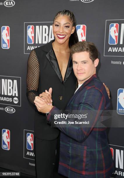 Adam DeVine and Candace Parker attend the 2018 NBA Awards at Barkar Hangar on June 25, 2018 in Santa Monica, California.