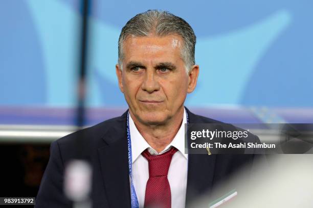 Head coach Carlos Queiroz of Iran looks on prior to the 2018 FIFA World Cup Russia group B match between Iran and Portugal at Mordovia Arena on June...