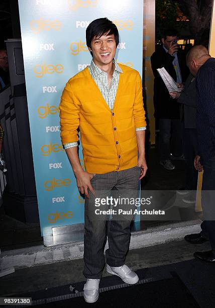 Actor Harry Shum Jr. Arrives at the "GLEE" fountain show and outdoor screening of the spring premiere episode at The Grove on April 10, 2010 in Los...