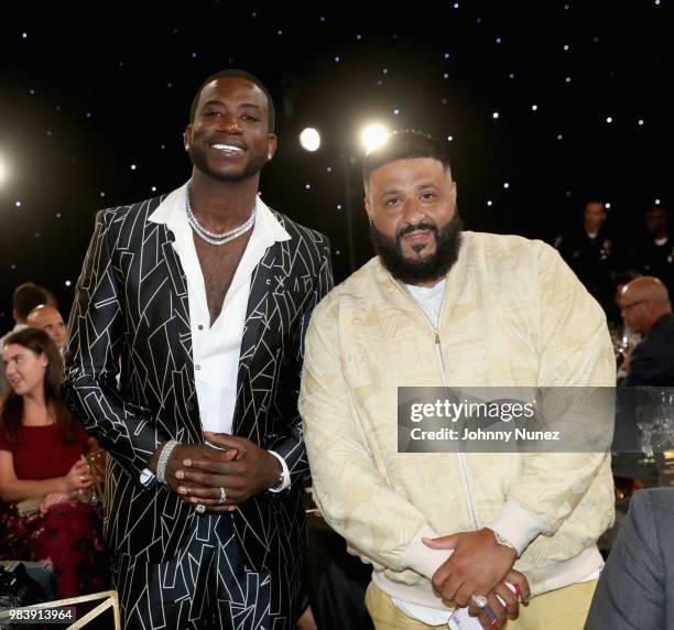 Gucci Mane and DJ Khaled attend the 2018 NBA Awards at Barkar Hangar on June 25, 2018 in Santa Monica, California.