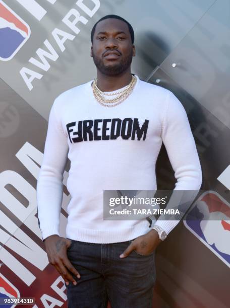 Rapper Meek Mill attends the 2018 NBA Awards at Barkar Hangar on June 25, 2018 in Santa Monica, California.