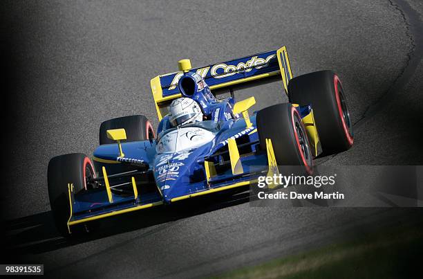 Mike Conway of England drives the Dreyer and Reinbold Racing Dallara Honda through turn three during the warm up period prior to the Indy Grand Prix...