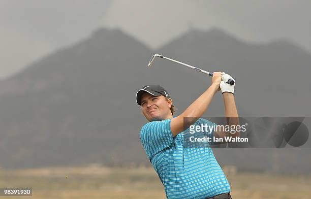 James Morrison of England in action during the final round of the Madeira Islands Open at the Porto Santo golf club on April 11, 2010 in Porto Santo...