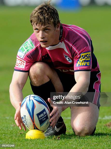 Cardiff's Ben Blair lines up a penalty during the Newcastle Falcons v Cardiff Blues Amlin Challenge Cup quarter final match at Kingston Park on April...