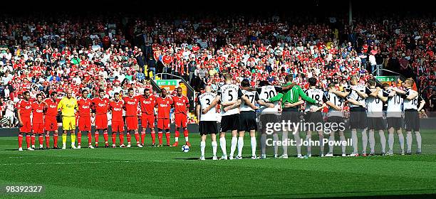 Liverpool FC and Fulham FC both show their respect of the Hillsborough disaster with a one minute silence during the Barclays Pemier League match...