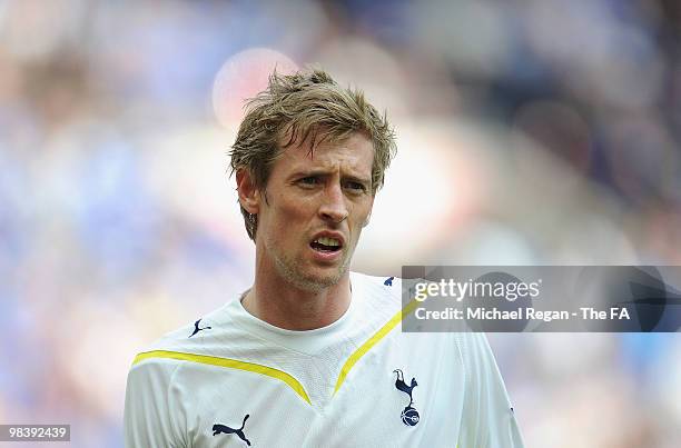 Peter Crouch of Tottenham Hotspur looks on during the FA Cup sponsored by E.ON Semi Final match between Tottenham Hotspur and Portsmouth at Wembley...