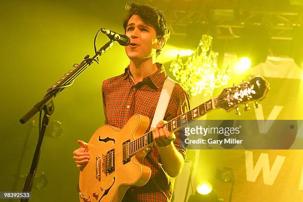 Musician/vocalist Ezra Koenig performs in concert with Vampire Weekend at Stubb's Bar-B-Q on April 10, 2010 in Austin, Texas.