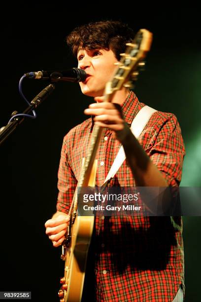 Musician/vocalist Ezra Koenig performs in concert with Vampire Weekend at Stubb's Bar-B-Q on April 10, 2010 in Austin, Texas.