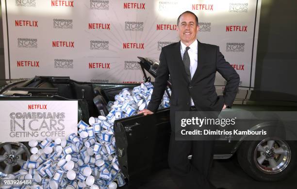 Jerry Seinfeld attends Comedians in Cars Getting Coffee - New York Event at Classic Car Club Manhattan on June 25, 2018 in New York City.