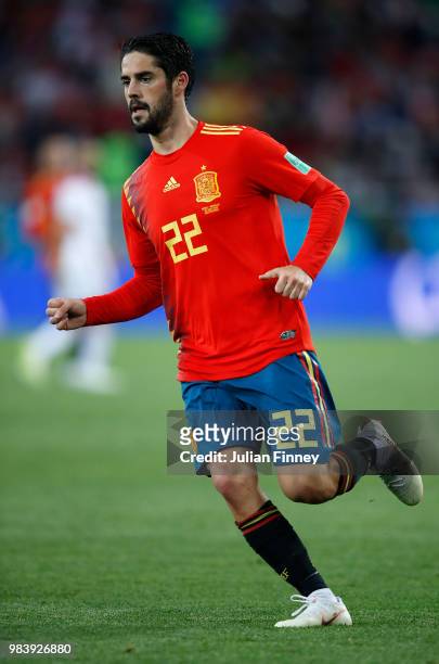 Isco of Spain in action during the 2018 FIFA World Cup Russia group B match between Spain and Morocco at Kaliningrad Stadium on June 25, 2018 in...