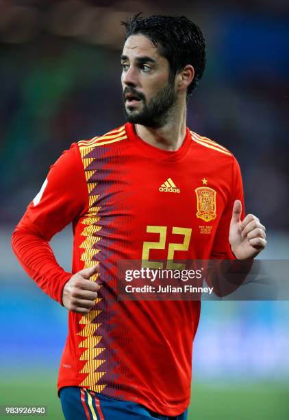 Isco of Spain in action during the 2018 FIFA World Cup Russia group B match between Spain and Morocco at Kaliningrad Stadium on June 25, 2018 in...