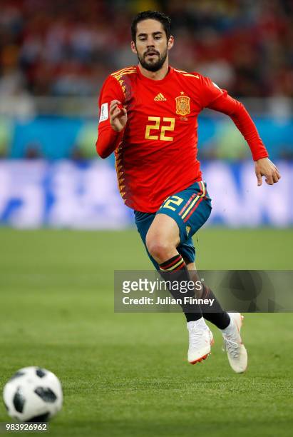 Isco of Spain in action during the 2018 FIFA World Cup Russia group B match between Spain and Morocco at Kaliningrad Stadium on June 25, 2018 in...