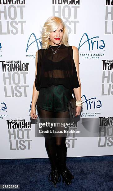 Gwen Stefani arrives at the Conde Nast Traveler "Hot List" party at Haze Nightclub in the Aria Resort & Casino at CityCenter on April 10, 2010 in Las...