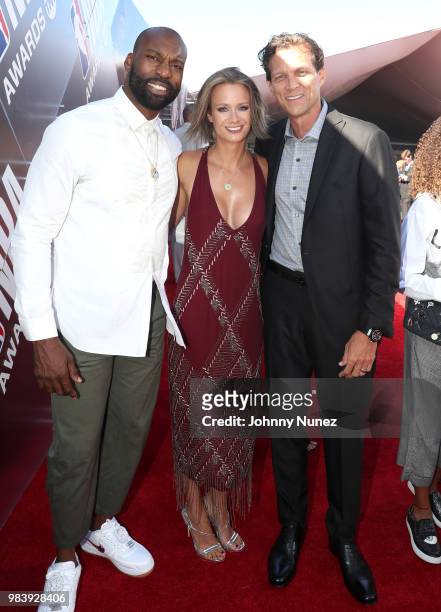 Baron Davis, Amy Snyder, and Quin Snyder attend 2018 NBA Awards at Barkar Hangar on June 25, 2018 in Santa Monica, California.