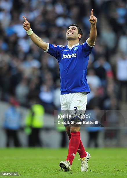 Ricardo Rocha of Portsmouth celebrates the goal during the FA Cup sponsored by E.ON Semi Final match between Tottenham Hotspur and Portsmouth at...