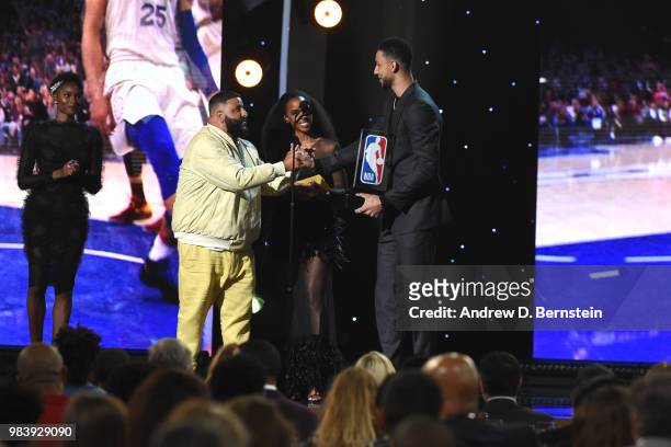 Khaled presents Ben Simmons of the Philadelphia 76ers with an award during the 2018 NBA Awards Show on June 25, 2018 at The Barkar Hangar in Santa...