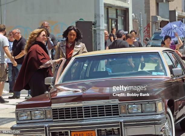 Tiffany Haddish and Melissa McCarthy on the set of "The Kitchen" on June 25, 2018 in New York City.