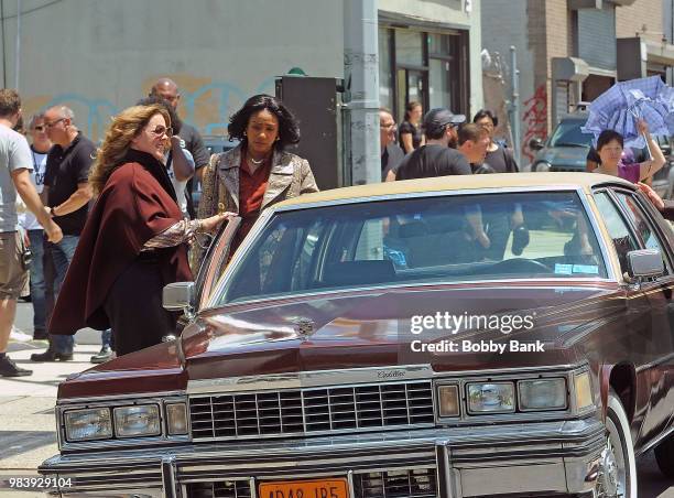 Tiffany Haddish and Melissa McCarthy on the set of "The Kitchen" on June 25, 2018 in New York City.