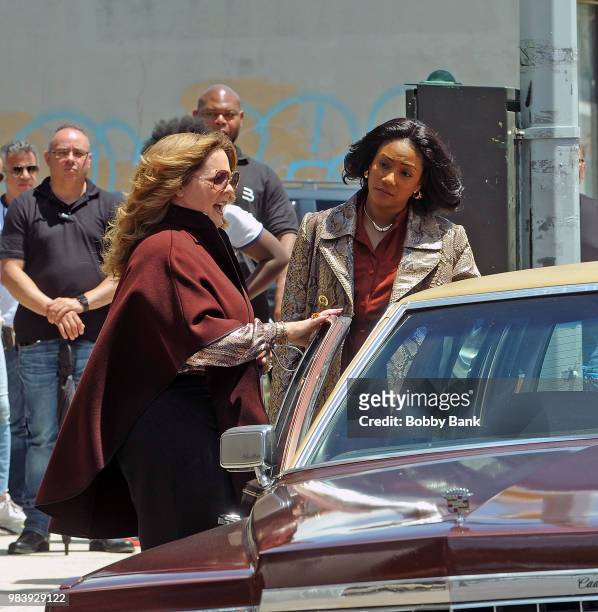 Tiffany Haddish and Melissa McCarthy on the set of "The Kitchen" on June 25, 2018 in New York City.