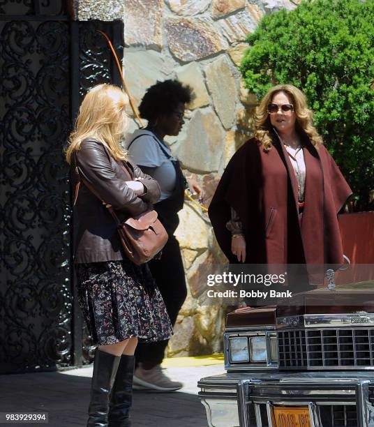 Melissa McCarthy and Elisabeth Moss on the set of "The Kitchen" on June 25, 2018 in New York City.