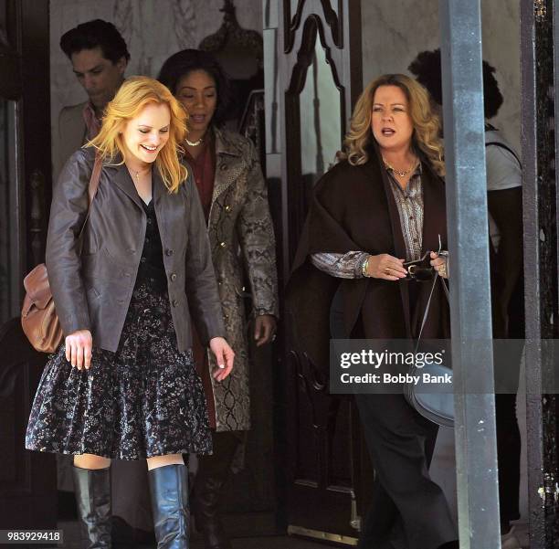 Melissa McCarthy and Elisabeth Moss on the set of "The Kitchen" on June 25, 2018 in New York City.