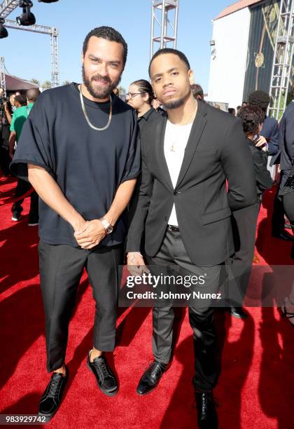 Jesse Williams and Tristan Wilds attend 2018 NBA Awards at Barkar Hangar on June 25, 2018 in Santa Monica, California.