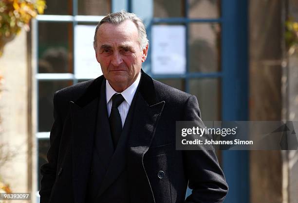 Duke Franz von Bayern Wittelsbach arrives for the funeral service for Wolfgang Wagner at festival opera house on April 11, 2010 in Bayreuth, Germany....