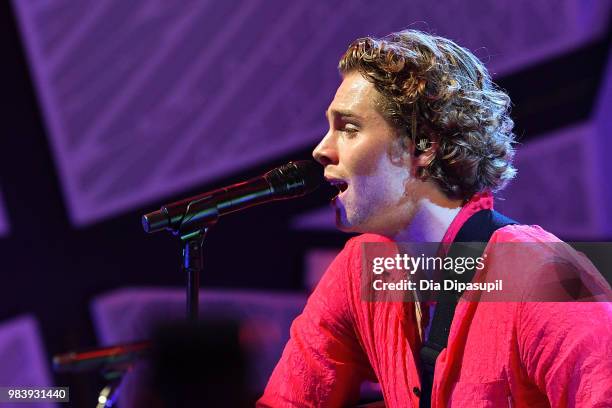 Luke Hemmings of 5 Seconds of Summer performs at the Tumblr IRL with 5 Seconds of Summer at the National Sawdust June 25, 2018 in New York City.