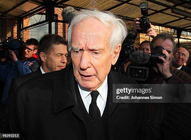 Klaus von Dohnanyi leaves the funeral service for Wolfgang Wagner at festival opera house on April 11, 2010 in Bayreuth, Germany. Wolfgang Wagner,...