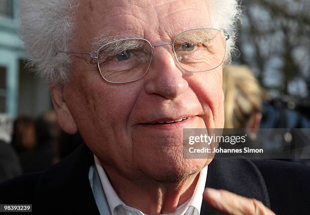 Director Tankred Dorst leaves the funeral service for Wolfgang Wagner at festival opera house on April 11, 2010 in Bayreuth, Germany. Wolfgang...