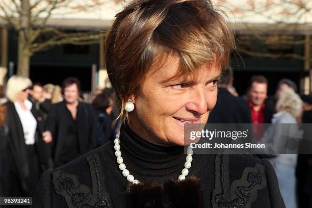 Princess Gloria von Thurn und Taxis leaves the funeral service for Wolfgang Wagner at festival opera house on April 11, 2010 in Bayreuth, Germany....