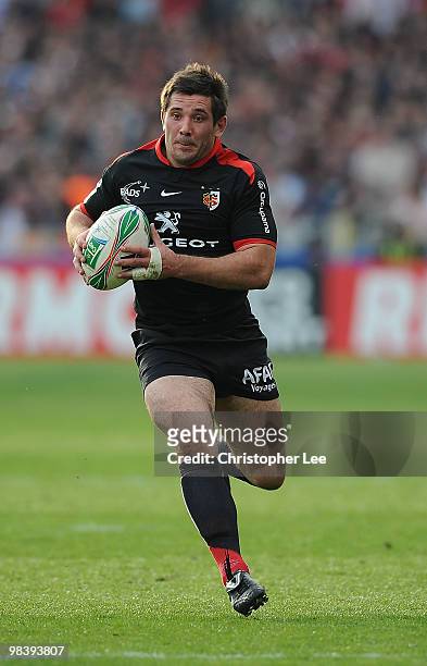 Florian Fritz of Toulouse in action during the Heineken Cup Quarter Final match between Stade Toulousain and Stade Francais at the Stade Municipal on...