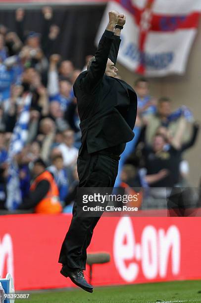Portsmouth manager Avram Grant celebrates winning the game during the FA Cup sponsored by E.ON Semi Final match between Tottenham Hotspur and...